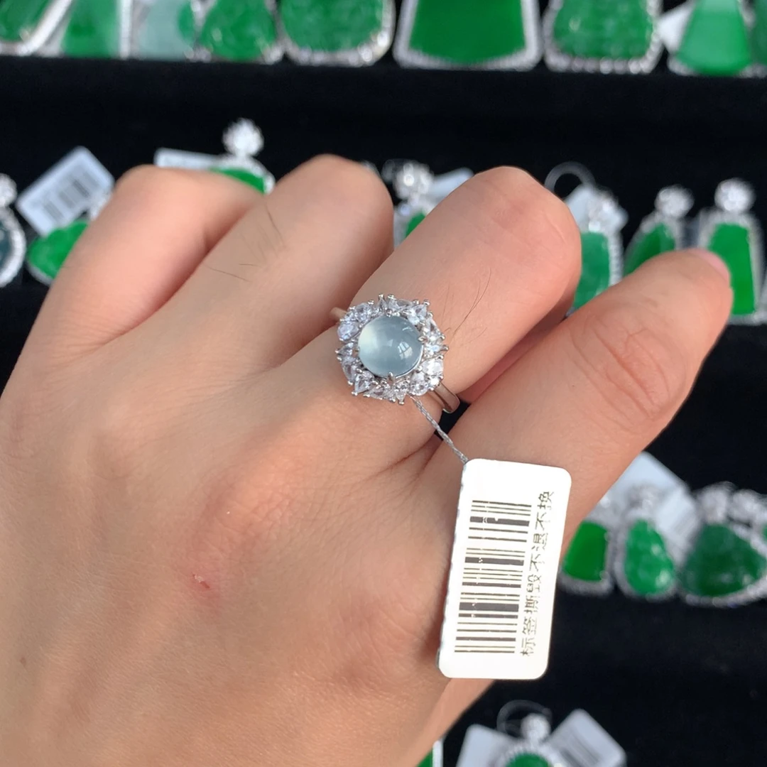 【闪购商品】银S925镶嵌戒指翡翠天然翡翠