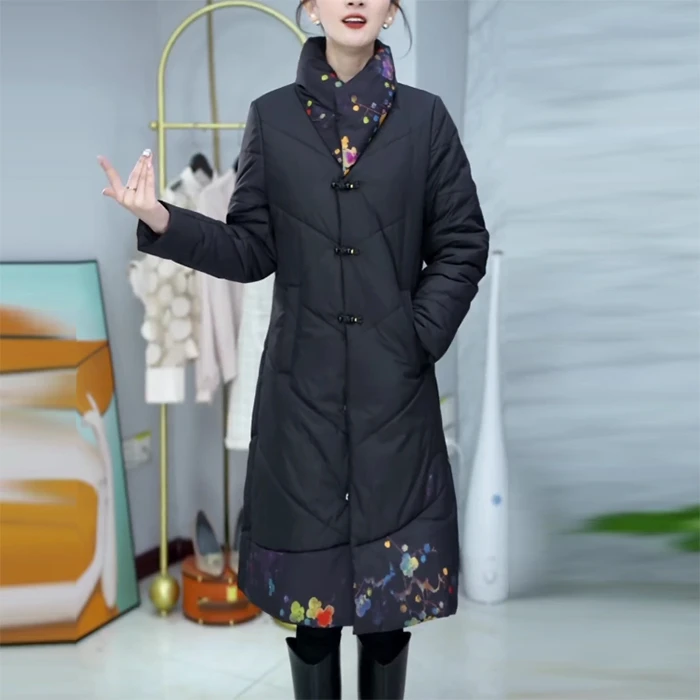 冬季加厚百搭保暖蓄热棉修身显瘦中长款轻熟黑色女士大衣棉服外套