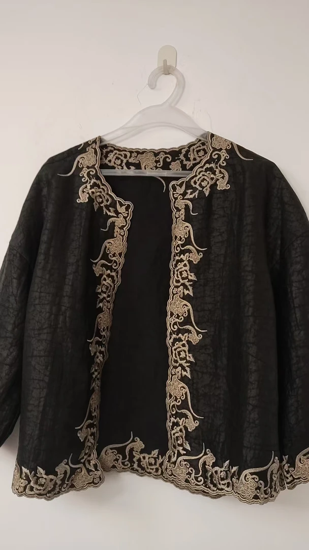 香云纱1314时尚百搭复古短款外套黑色