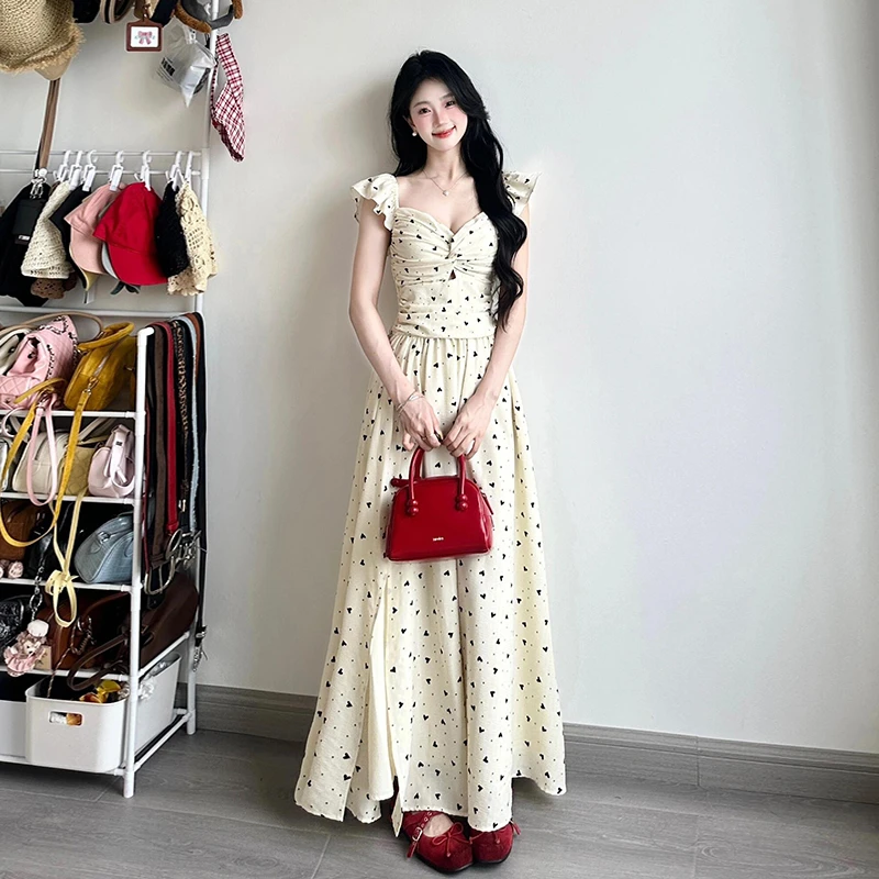 法式波点巨好看的连衣裙子女夏季2025新款小飞袖独特漂亮绝美长裙