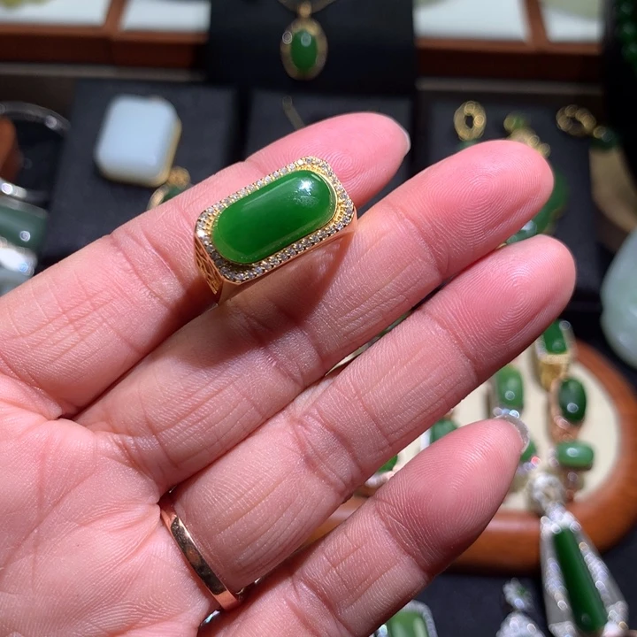 和田玉戒指银S925镶嵌