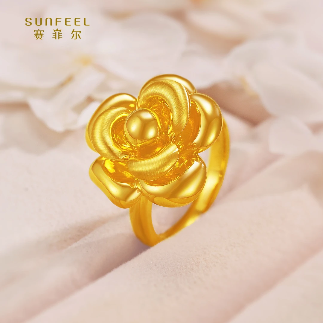 SUNFEEL/赛菲尔【一店】足金5D款时尚玫瑰花戒指5DJ00263