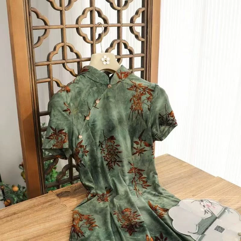 年轻款民国文艺复古绿色鱼尾『墨韵』旗袍