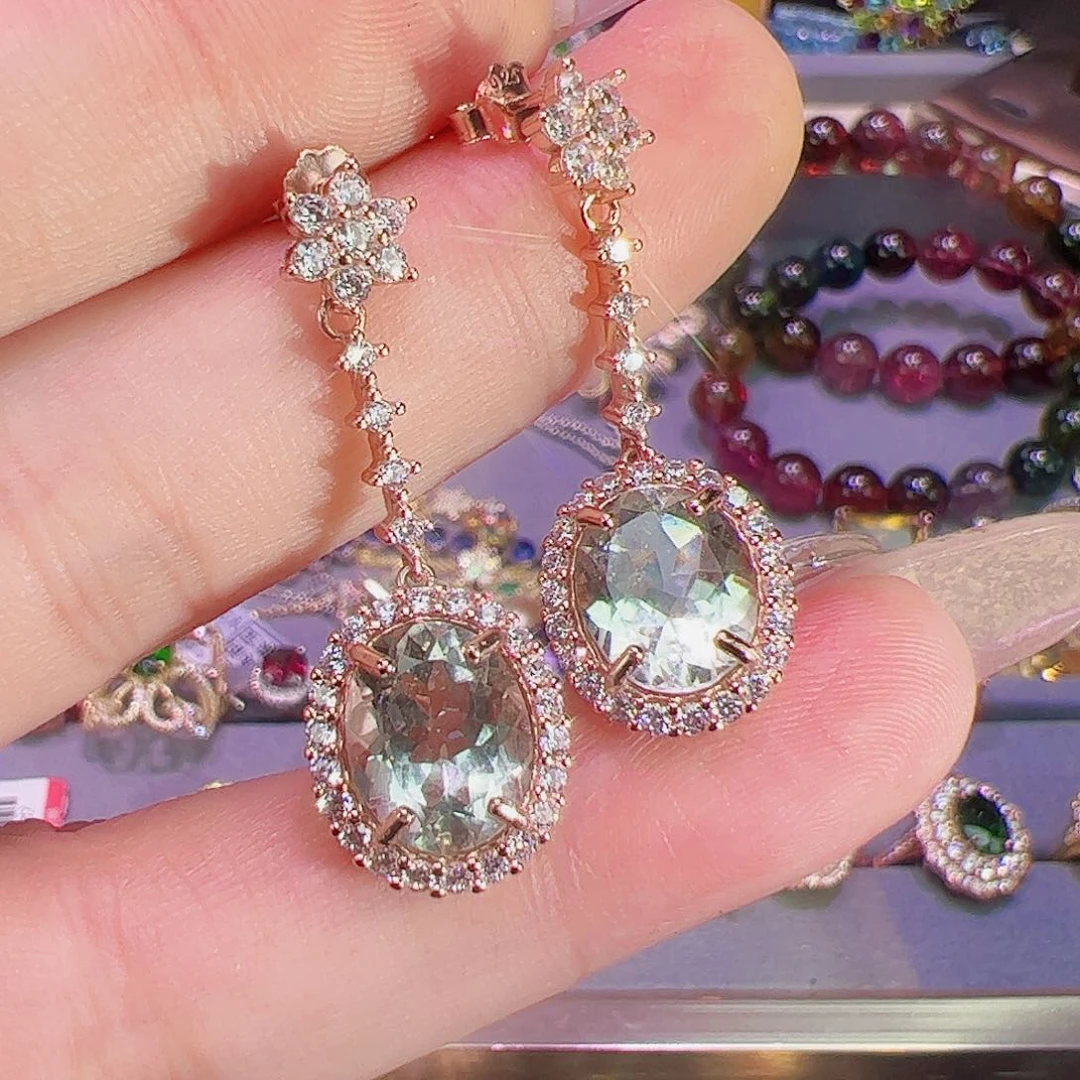 绿水晶耳钉银S925镶嵌