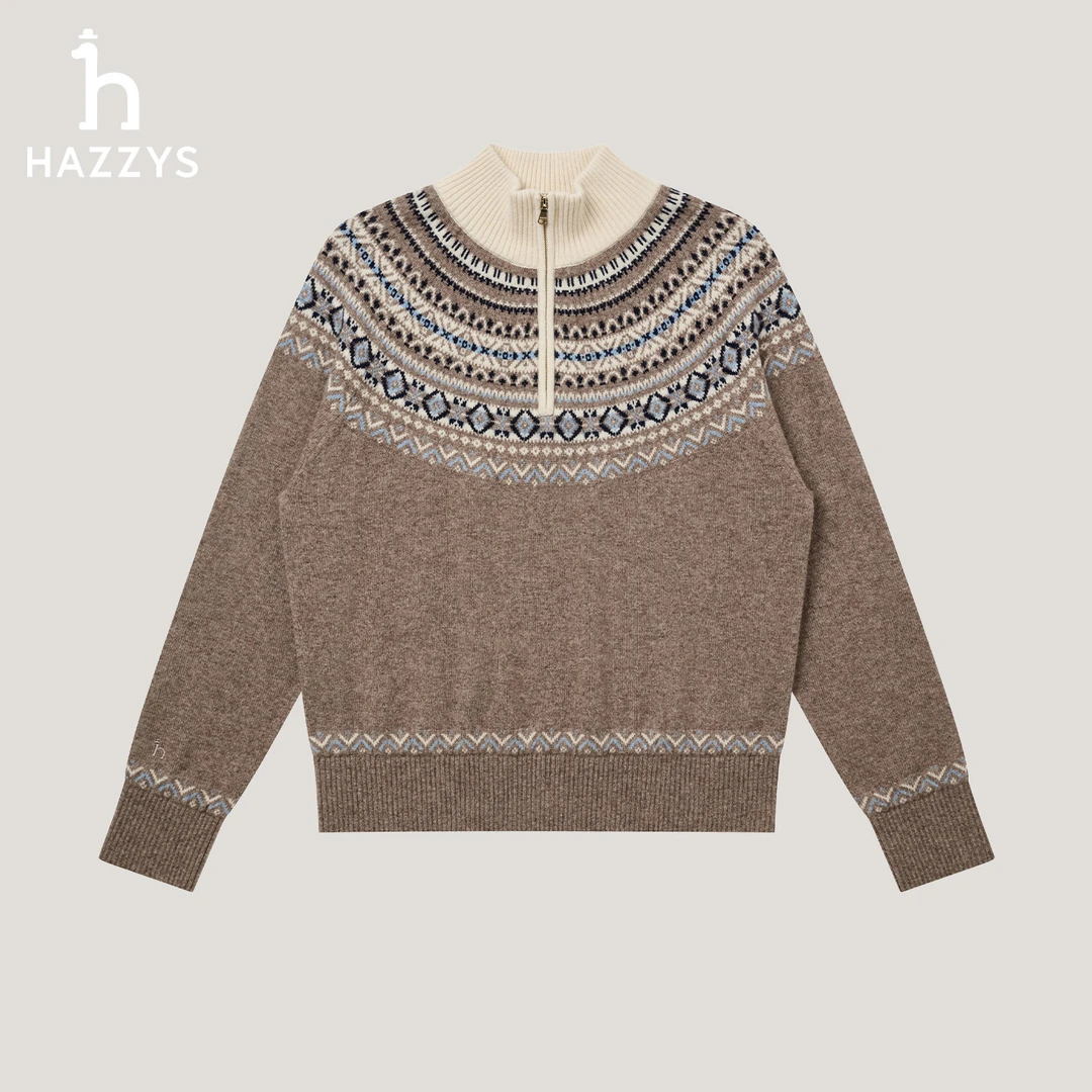 【商场同款】HAZZYS哈吉斯女士针织半高领羊毛衫长袖休闲套头衫毛衣