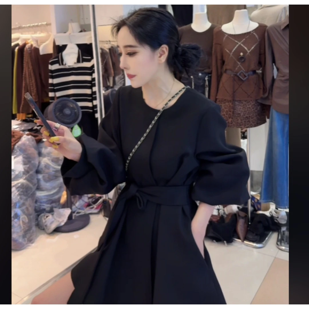 圆领系带纯色风衣时尚设计感气质女装BB50306