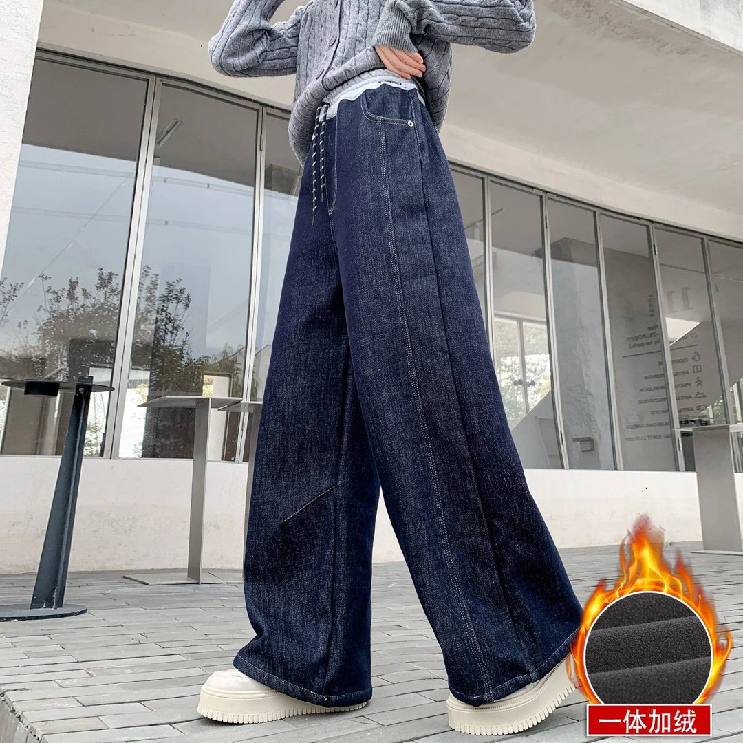女童加绒牛仔裤秋冬装2025新款中大童一体绒休闲裤儿童加厚裤子潮