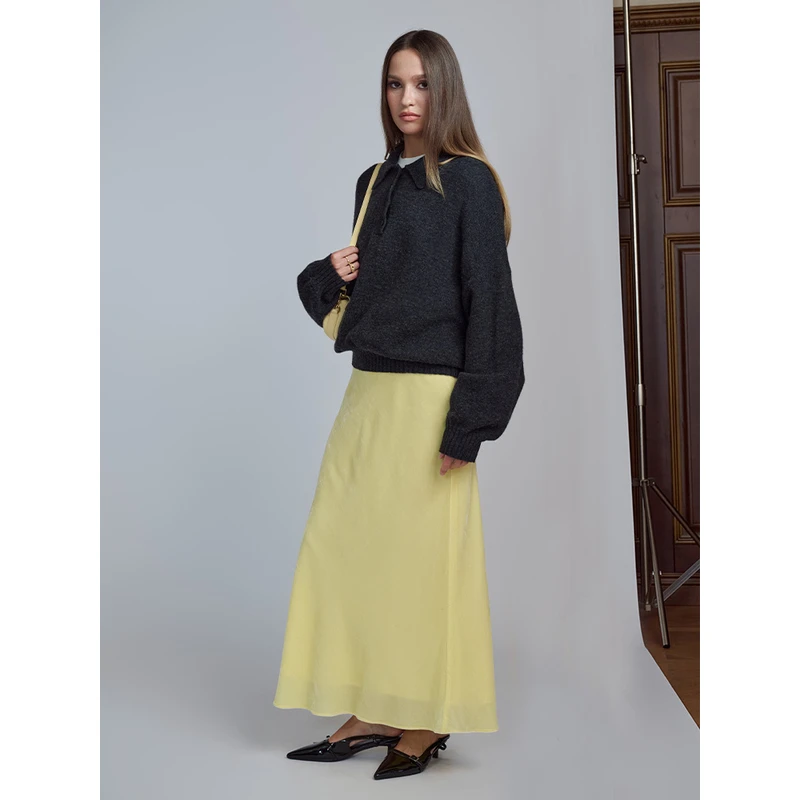 YIMAIMA霍尔步裙 秋冬丝绒长款半身鱼尾裙法式斜裁