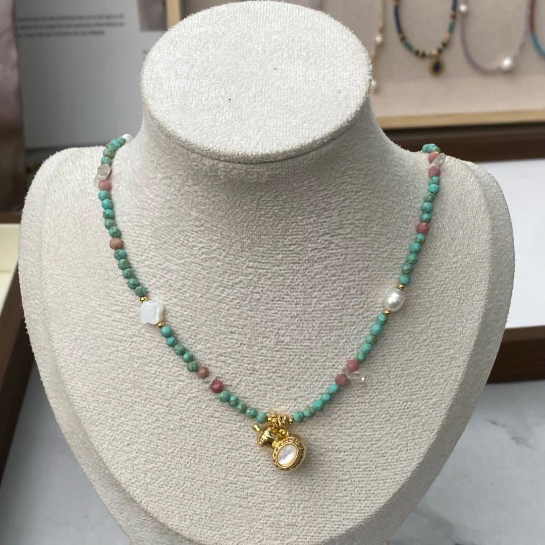 绿松石项链白水晶天然石葫芦吊坠锁骨链氛围感配饰