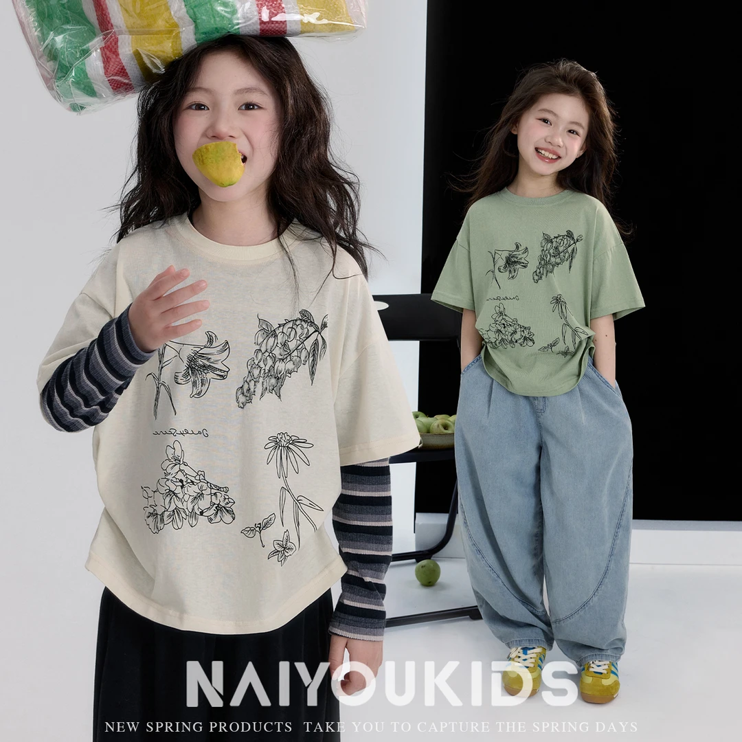 【素描7】女童短袖2025夏季新款百搭时尚中大童T恤Y6392