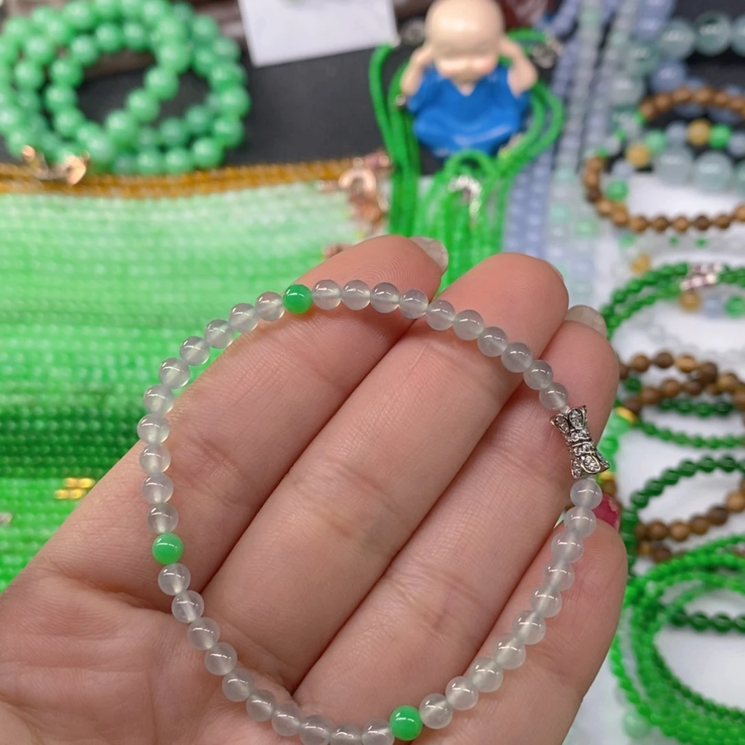 颈饰未镶嵌翡翠缅甸天然翡翠冰种双彩手链4.3
