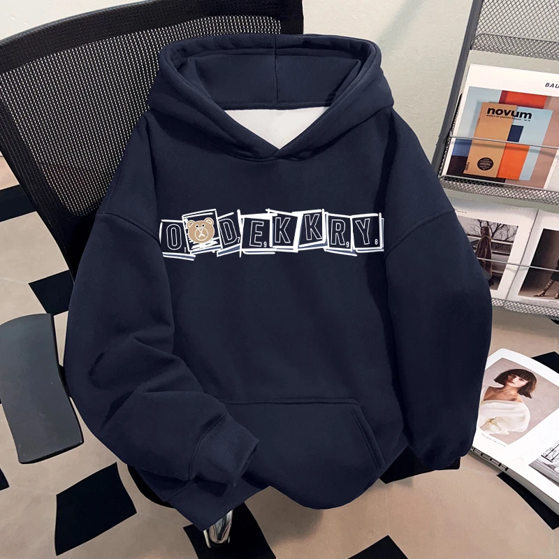 Dekkry潮牌简约时尚港风新款秋冬季连帽卫衣男女创意印花ins上衣