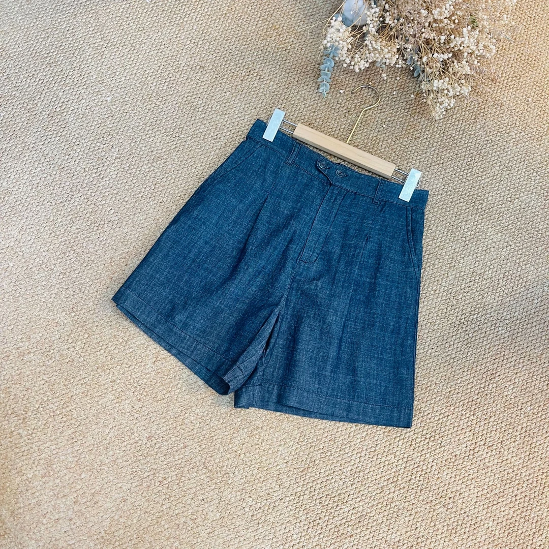 Yun Shen-「深蓝纯棉牛仔短裤」外贸女夏A字板牛仔短裤1202-ZY