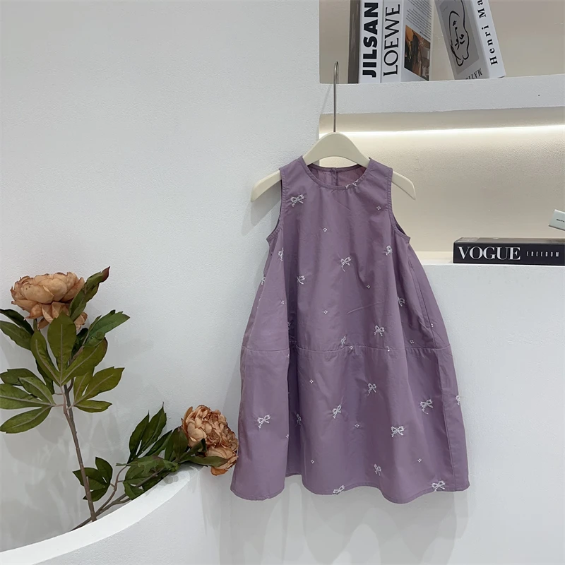 现货【紫烟】女童背心裙2024新款儿童夏季纯棉刺绣公主裙无袖连衣裙
