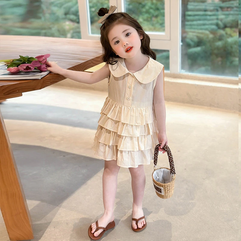 女童连衣裙2025夏季新款背心裙宝宝夏装甜美公主娃娃领裙子蛋糕裙