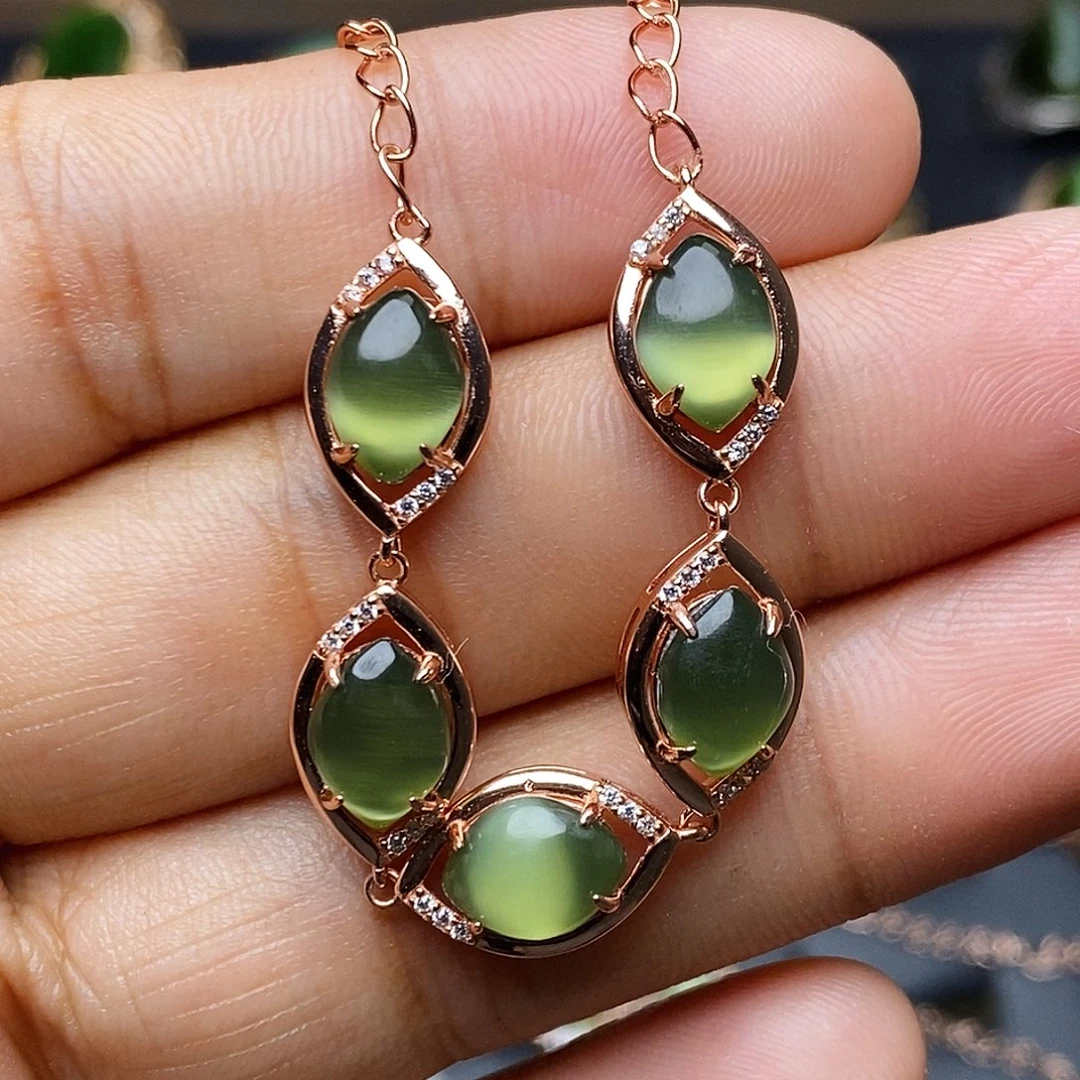 和田玉（碧玉）银S925镶嵌吊坠(不含链)手链