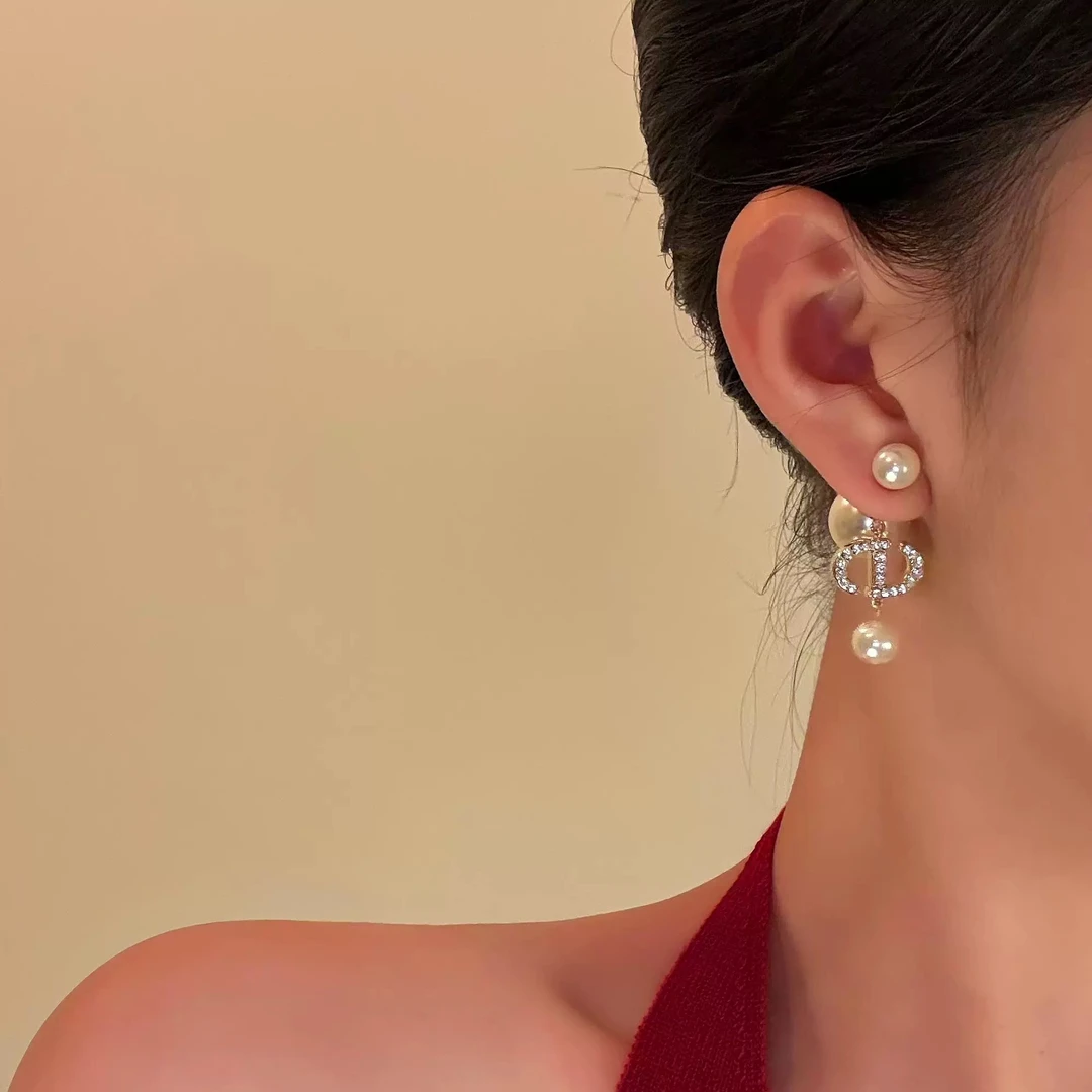 铜合金合成锆石耳饰 ES-411轻奢猪鼻子前后珠经典气质百搭耳钉