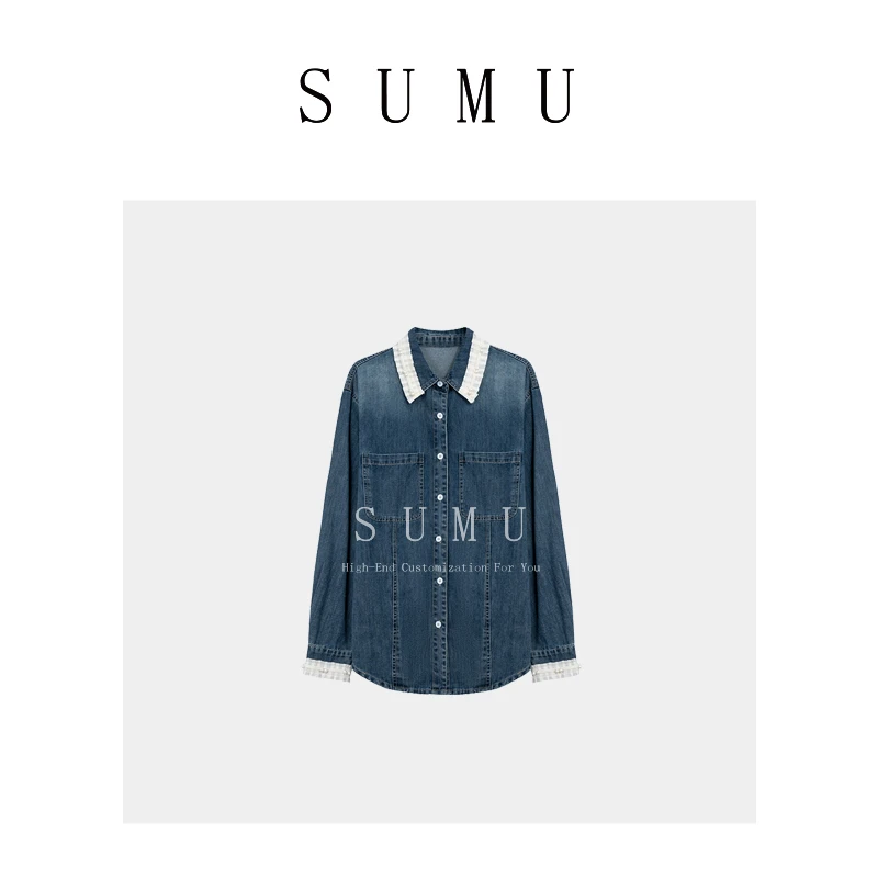 宿慕SUMU 女款拼接领牛仔上衣春季新款休闲百搭外套88013