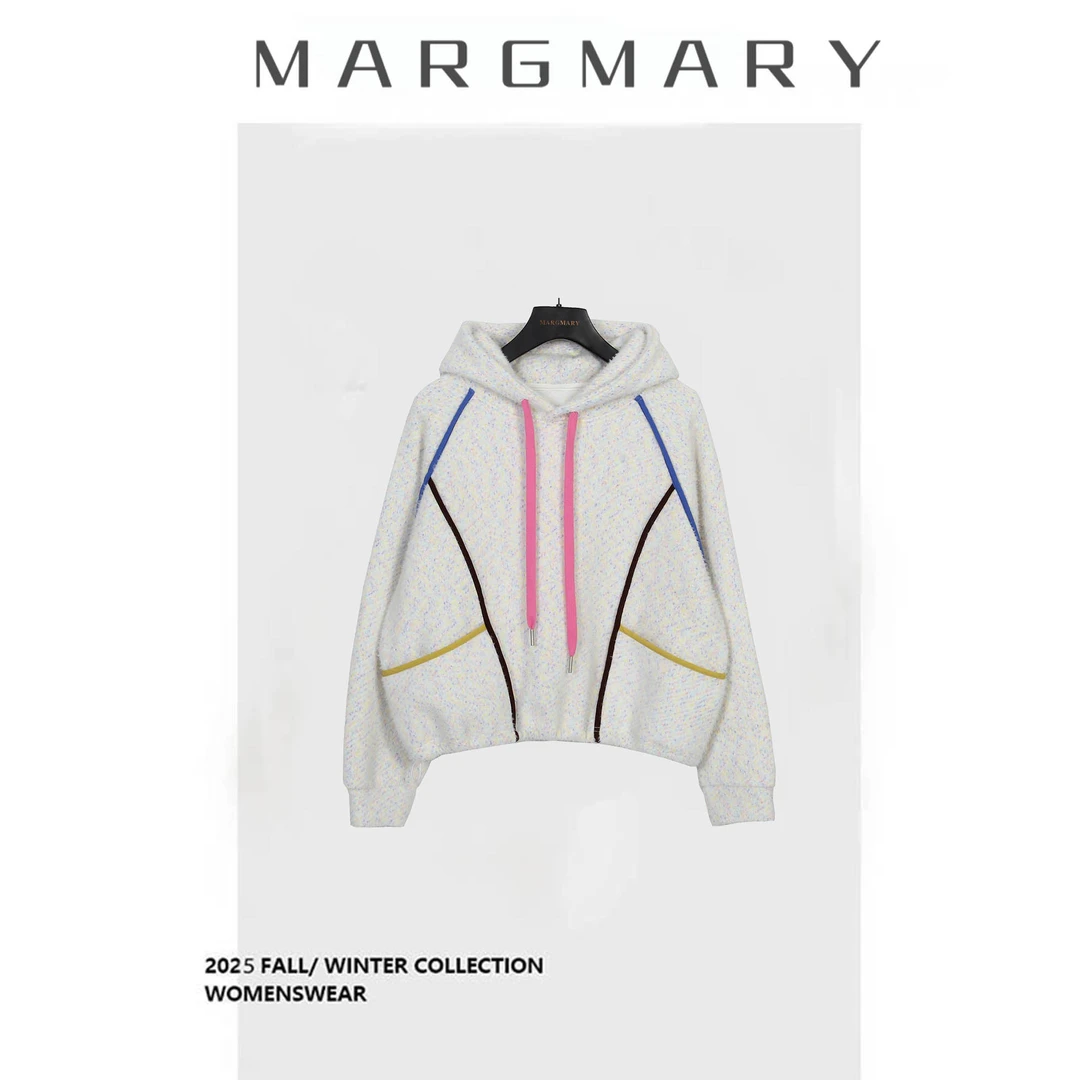 2025春季设计师新款休闲时尚百搭潮流舒适彩虹条连帽卫衣