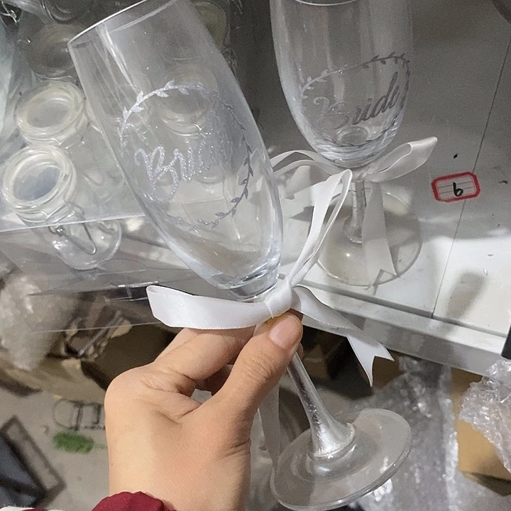 幸***猫玻璃一对高脚杯22手工测量
