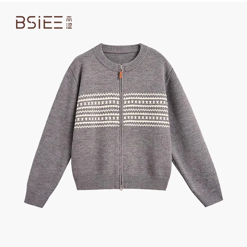 BSIEE/本涩针织开衫2025春季新品休闲百搭圆领针织开衫外套女