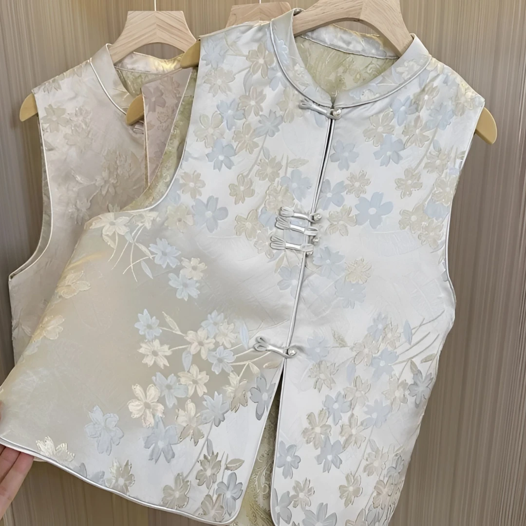 新中式款织锦提花刺绣立领马甲复古国潮宽松上衣9050