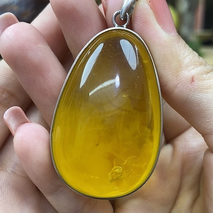 琥珀银S925镶嵌戒指吊坠