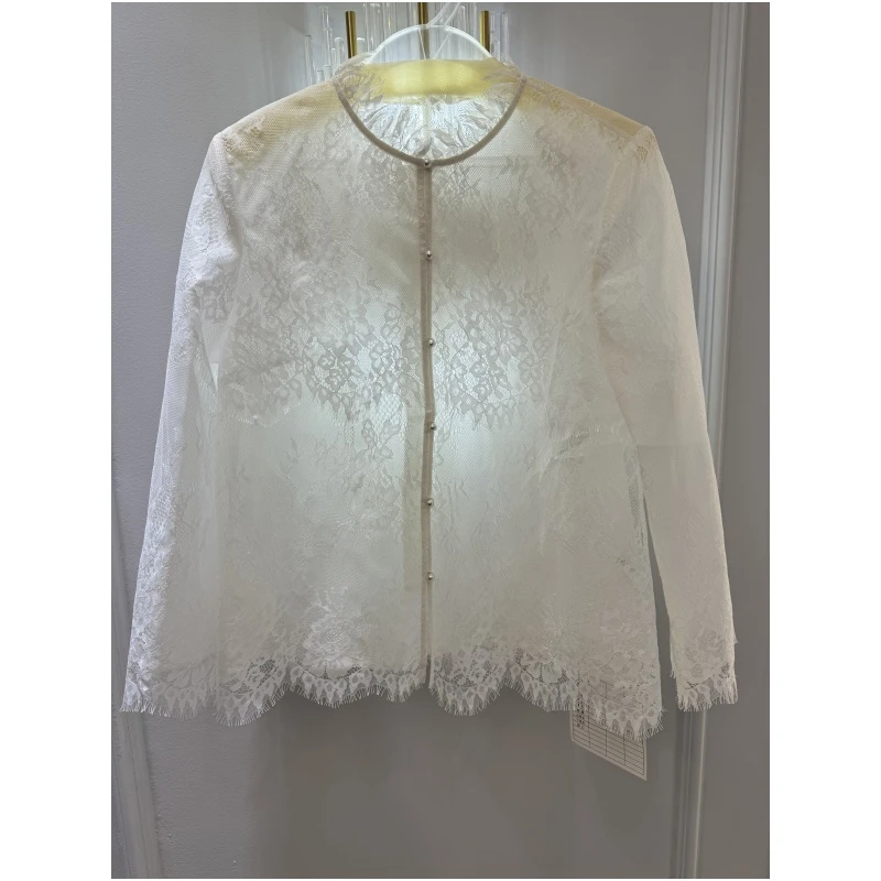 【白色恋人】气质时尚桑蚕丝蕾丝潮流镂空提花百搭外套CY-WT5283