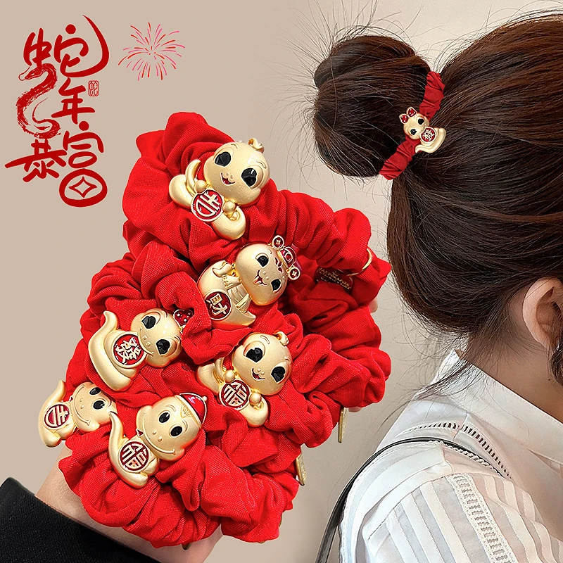 新年可爱头绳本命年发绳发饰女儿童春节红色蛇年生肖小肠发圈头饰