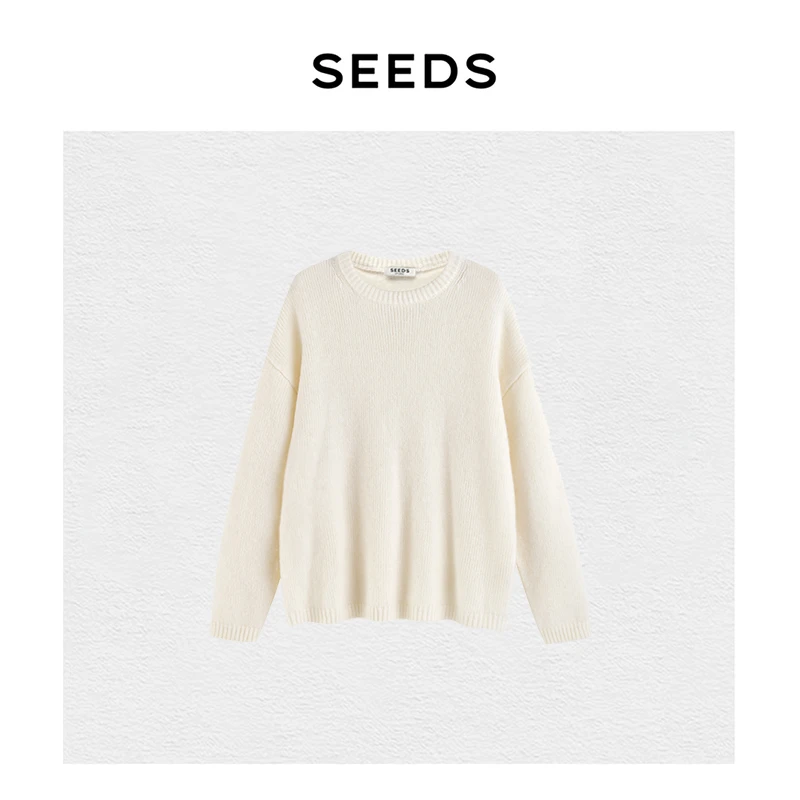 【适意温柔】SEEDS 澳洲美利奴羊毛朦胧感经典圆领小廓形毛衣