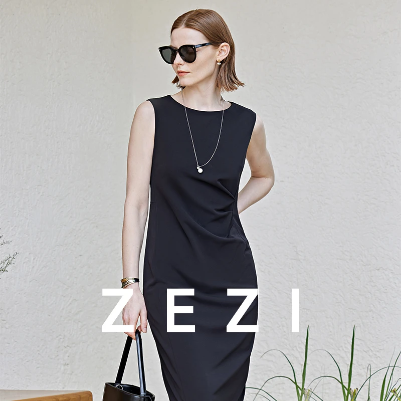 ZEZI6.24-【钱老板专属】进口三醋酸 赫本风弹力褶皱连衣裙Z11C265Q