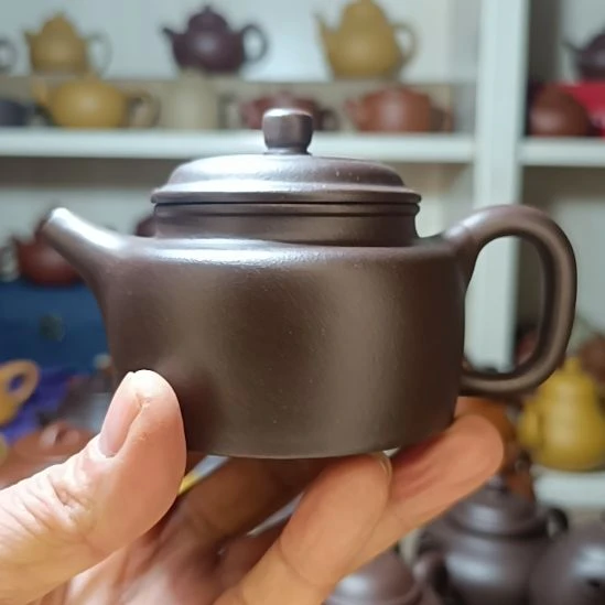 紫砂茶壶17号原矿紫泥德钟内推260cc半手工