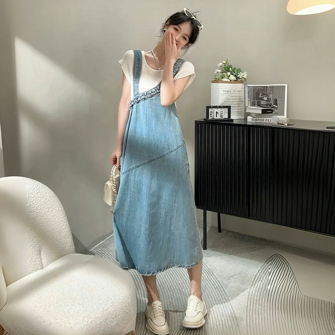 555斜肩背带牛仔裙长裙裙子连衣裙气质，可盐可甜的夏日作弊神器，