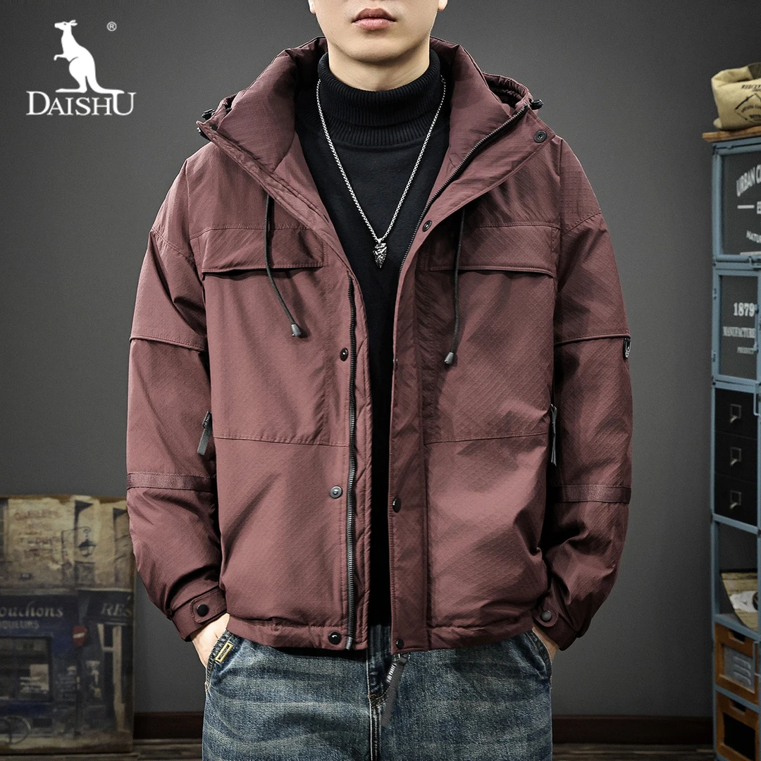 Dai Shu/袋鼠冬季白鸭绒男士羽绒服美式潮牌连帽工装保暖防风外套