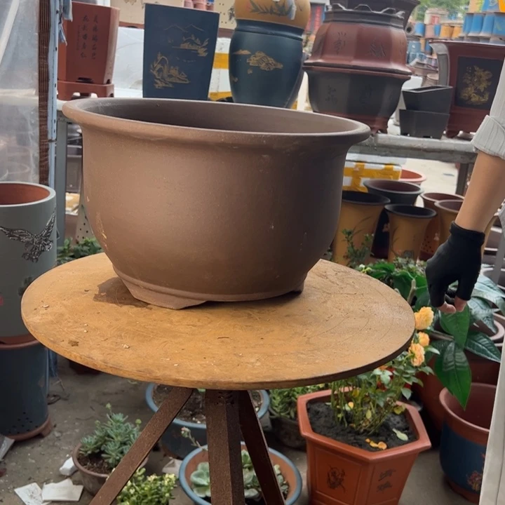 宜兴紫砂花盆花盆35素面三角金钟