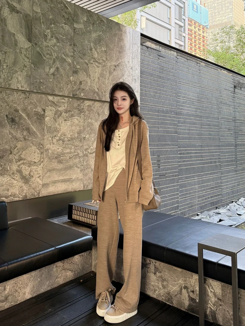 Jnnlh【慵懒周末】1oo绵羊毛！初秋刚需！驼色休闲套装
