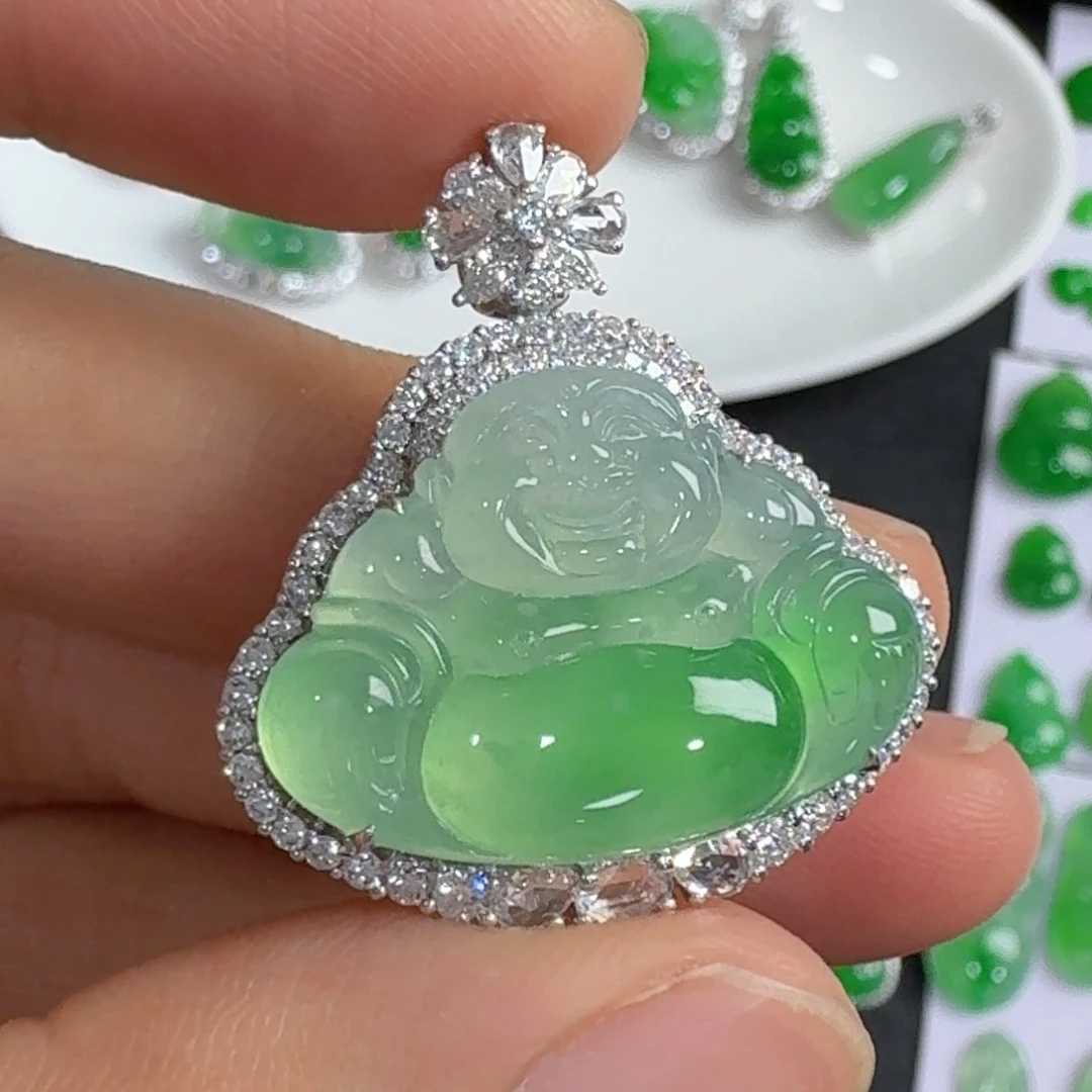 翡翠18K金镶嵌吊坠(不含链)佛公