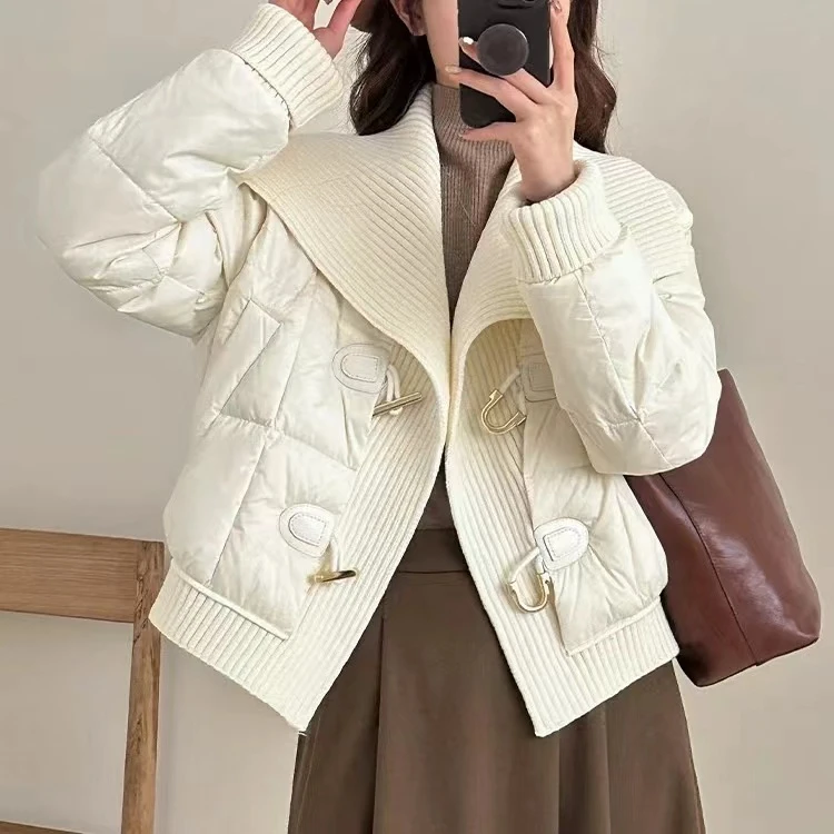 冬新款1立领针织翻领女加厚宽松短外套短款