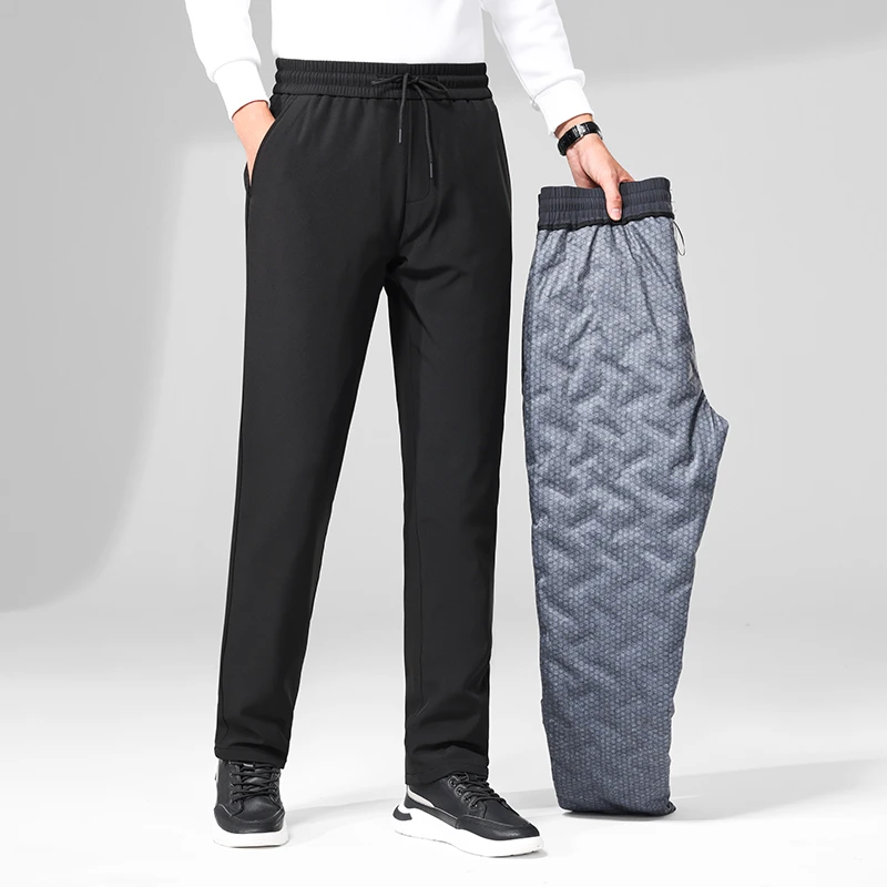 男冬季休闲外穿保暖鹅绒裤纯色加厚百搭修身时尚中年平角直筒裤12