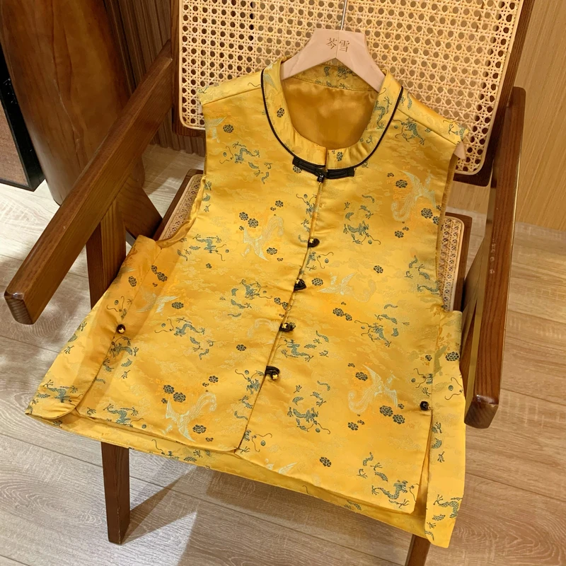 【黄图腾】新中式国风提花刺绣马夹上衣外套女