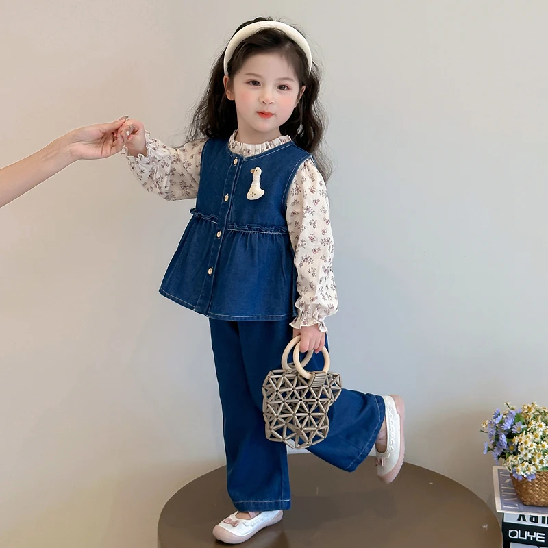 女童秋装牛仔套装2025新款儿童娃娃衫时髦洋气三件套宝宝春秋衣服