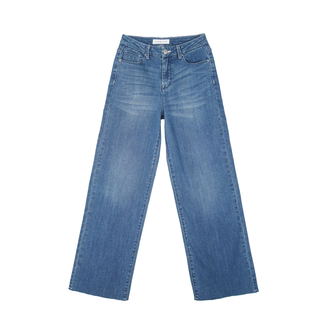 LUDICO高腰新款女装直筒牛仔裤蓝色pansk冰蓝牛仔裤LC16101273