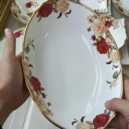 新疆西藏拍2个包邮金秋玫瑰长26厘米宽18厘米高6厘米大元宝碗