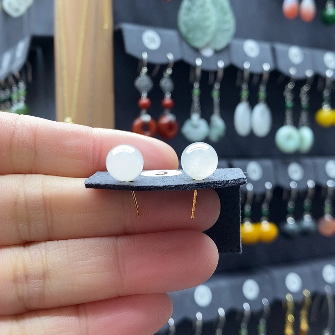 和田玉银S925镶嵌耳饰