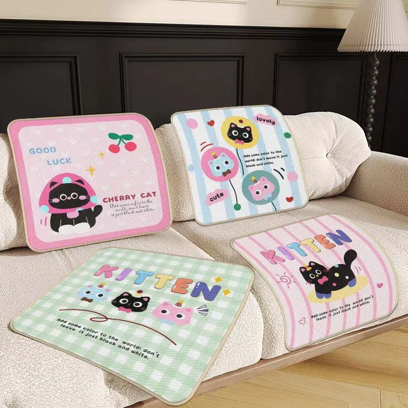 【双舱】可爱卡通冰丝坐垫春夏天冰凉垫透气凉席垫办公室方形