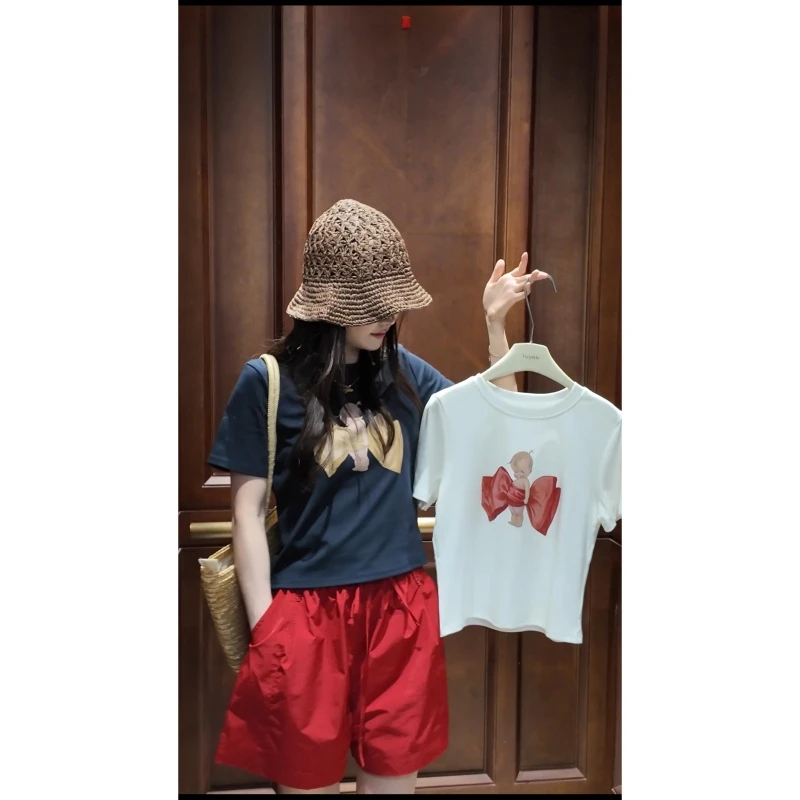 【蝴蝶结宝宝】夏季时尚百搭常规款可爱印花T恤-DX2025900