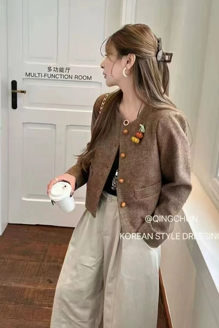 时尚小香风呢料外套女欧洲站2025年早秋新款百搭显瘦小南瓜上衣潮