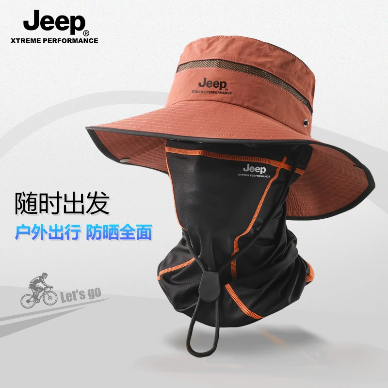JEEP网眼帽子透气夏季遮阳帽速干大帽渔夫帽钓鱼帽运动褶皱户外男