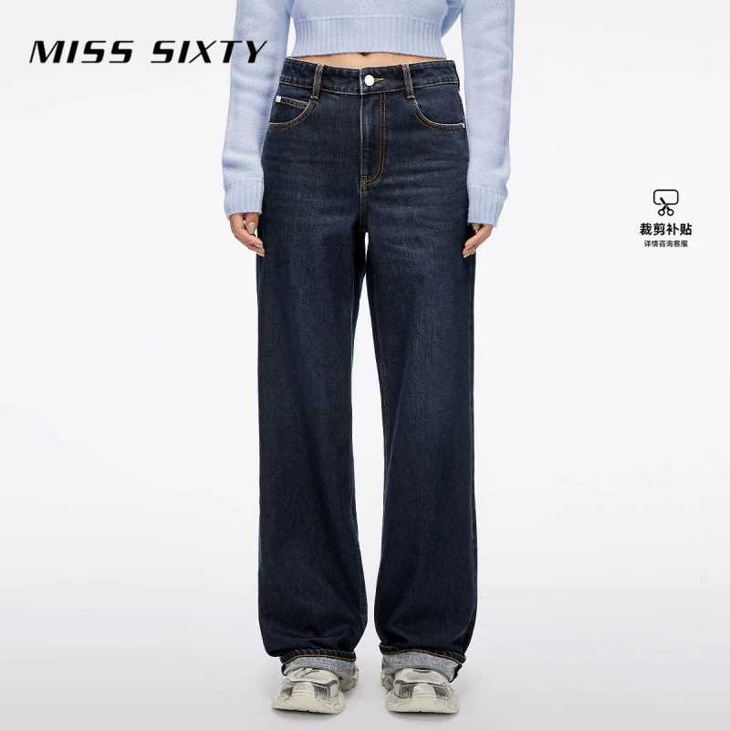Miss Sixty2025冬季新款牛仔裤女含羊绒中腰显瘦直筒裤厚款长裤