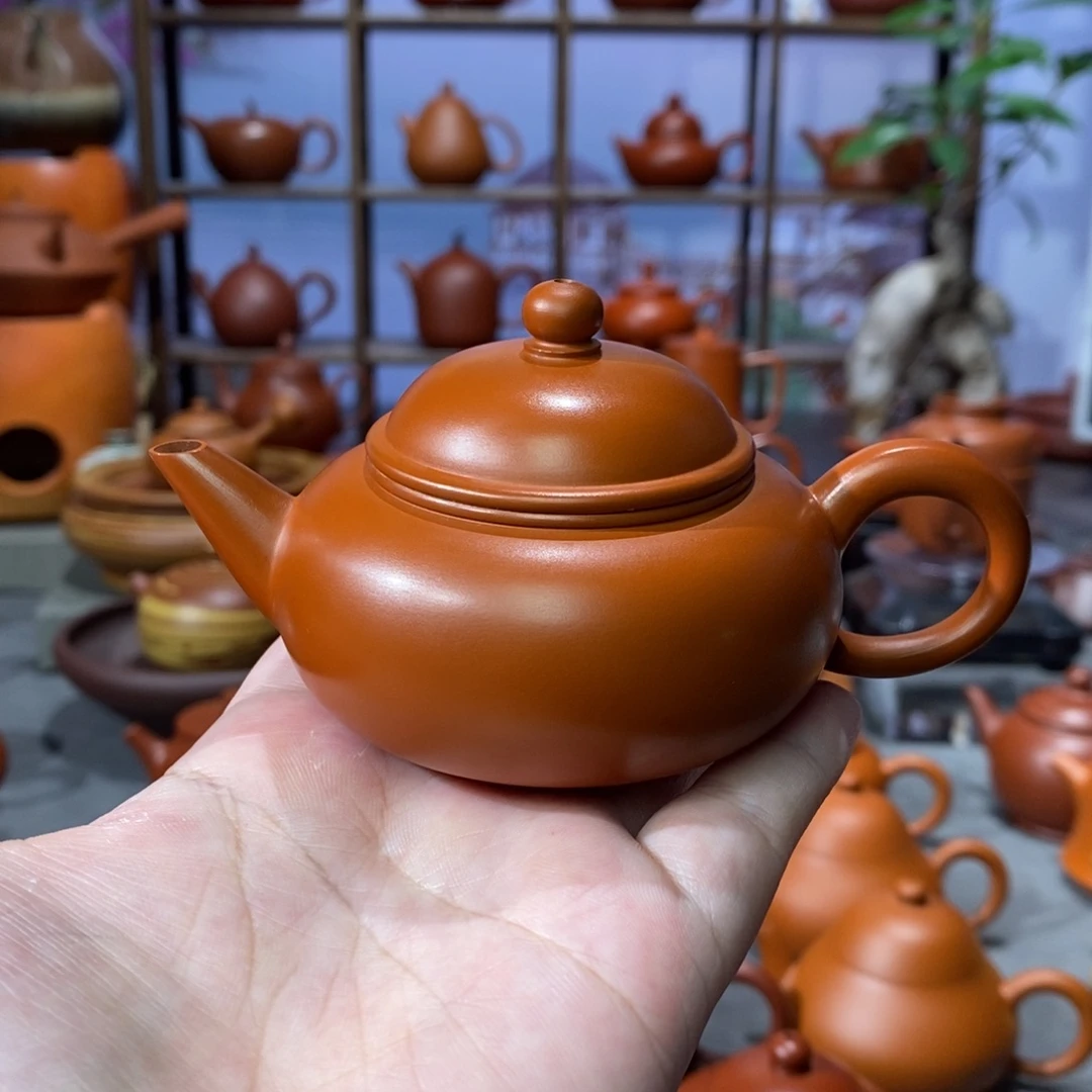 茶壶朱泥吴炫杰朱泥扁水平壶100c